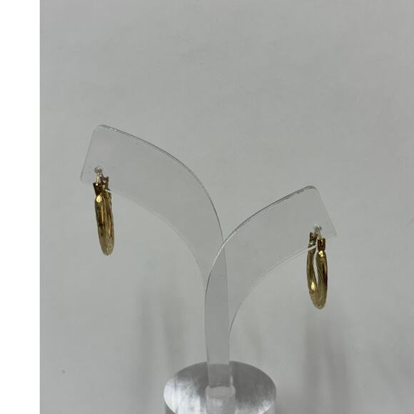 14K Yellow Gold Hollow Ribbed Hoop Earrings AS IS #63600 - Picture 1 of 9